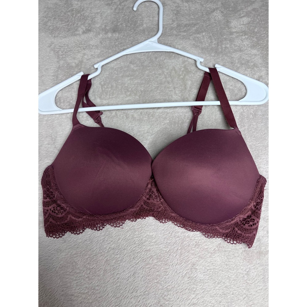 Auden The Daydream Burgundy Lace Trim Push‎ Up Bra 36C
